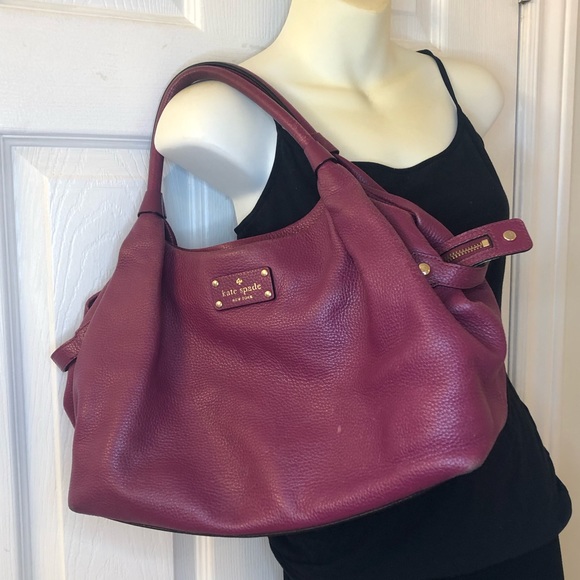 Kate Spade large leather hobo shoulder bag, raspberry pink with champagne lining - Picture 2 of 14